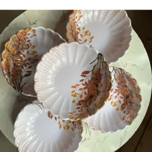 "Autumn Leaf Print Scalloped Porcelain Bowls – Set of 6"