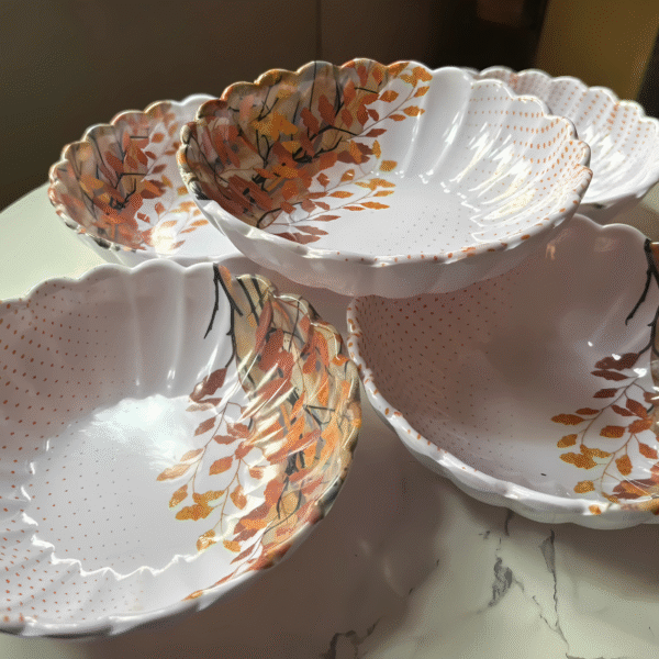 "Autumn Leaf Print Scalloped Porcelain Bowls – Set of 6"