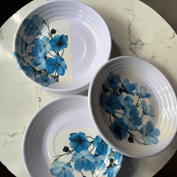 Decorative Porcelain Bowls with Blue Flower Design