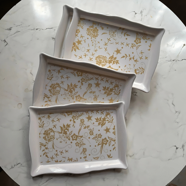 YOUVIX Golden Blossom Melamine Serving Tray Set-6