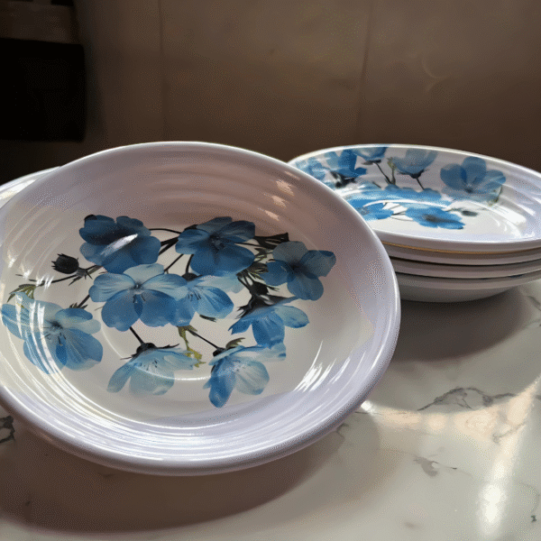 Decorative Porcelain Bowls with Blue Flower Design