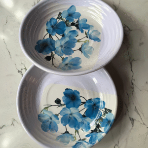Decorative Porcelain Bowls with Blue Flower Design