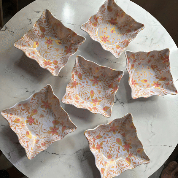 YOUVIX Royal Hexa Floral Bowl Set – Pack of 6